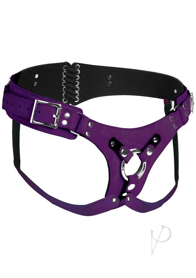 Strap U Bodice Deluxe Leather Corset Harness - Purple